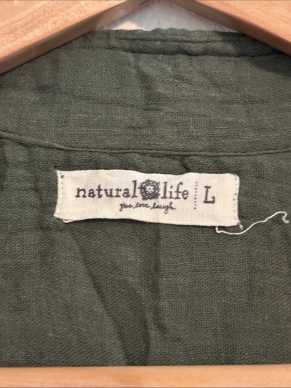Natural Life 100% Gauzy Cotton Maxi Shirt Dress Olive Green Boho Size Large - Picture 5 of 7